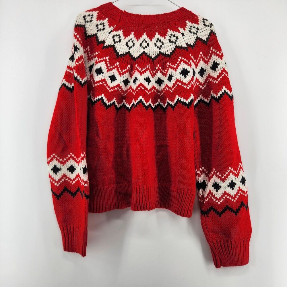 Z Supply Women's Red‎ Medium Adornment Sweater NWT Fairisle Crewneck $110